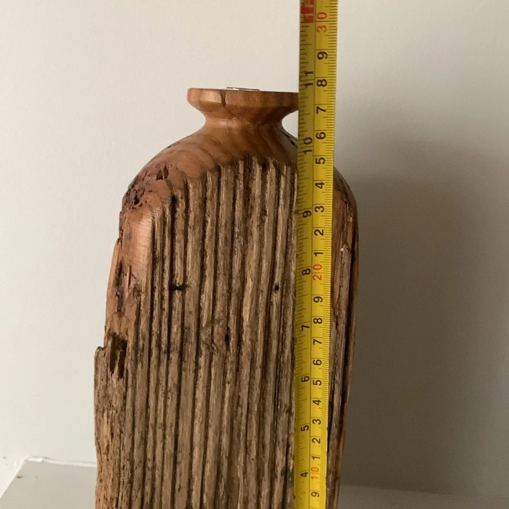 Vintage Wood Lathe Turned Vase Sculpture Carving Early century Art Tall hand md - Picture 6 of 10